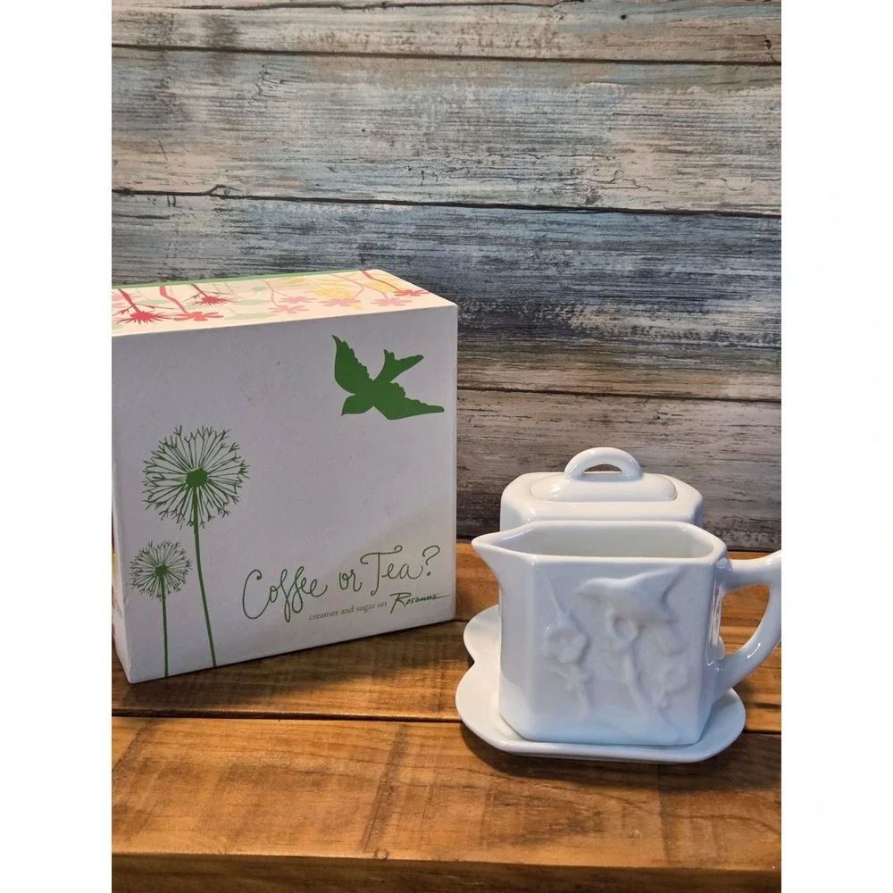 Rosanna White Ceramic Coffee or Tea Creamer Sugar Set With Tray‎